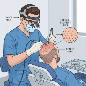 Hair transplant at the tonsure level